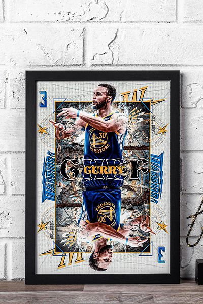 Saturn Stephen Curry Framed Painting - Basketball Nba Poster Painting