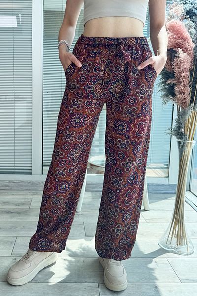 DPARİS Patterned Elastic Waist Comfortable Fit Wide Leg Trousers