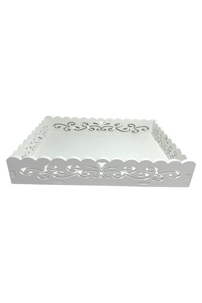 OEM White wooden tray with embroidery design, 32x22.5x6cm, ideal for decoration and serving, baby's part