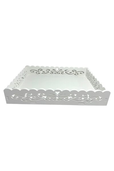 OEM Tavă Albă Din Lemn Cu Model Brodat, 32x22.5x6cm, Pentru Decorare Și Servire, Parte Pentru Bebeluși