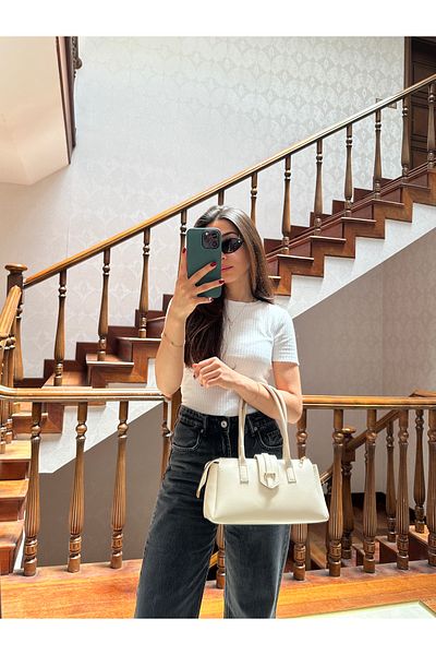 NOTHING Women's Cream Black Gold Accessory Detailed Scarf Gift 2-Piece Hand Shoulder and Crossbody Bag Set Rayaroma