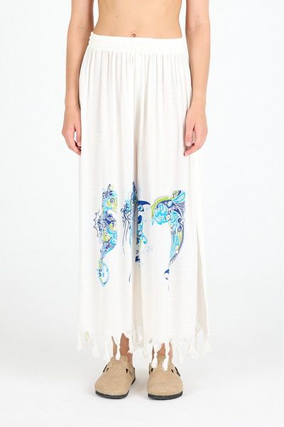 Mulberry Women's White Bamboo Trouser Skirt |   Beach & Pool & Daily Use