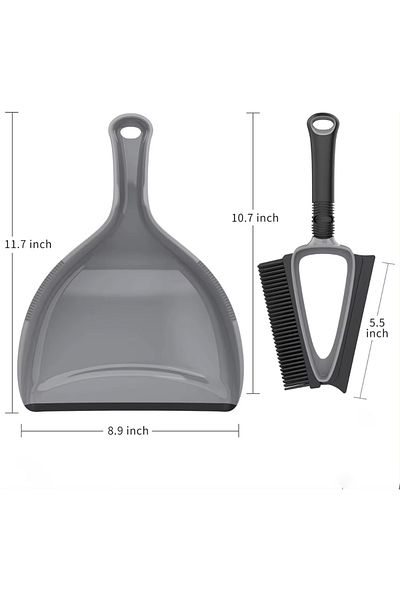 OEM Dustpan and brush set with squeegee and soft silicone bristles, gray