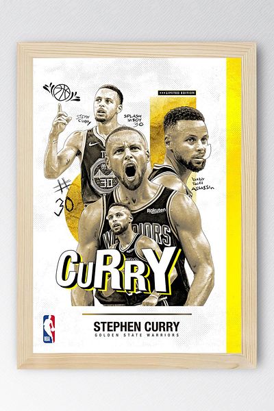 Saturn Stephen Curry Framed Painting - Basketball Nba Poster Painting