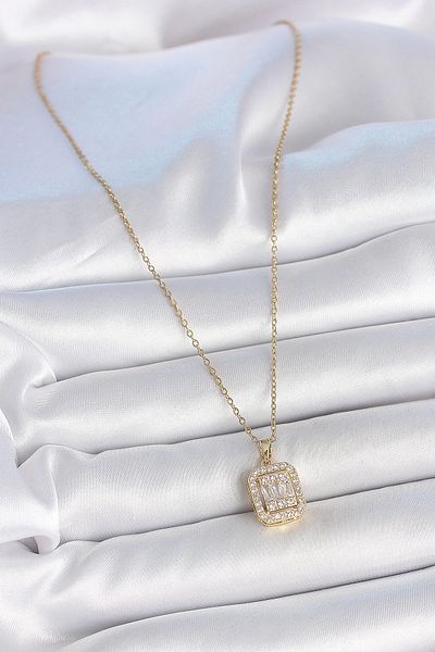 NETWORK ART Bfs 316L Steel Gold Color Chain Square Zircon Stone Model Women's Necklace