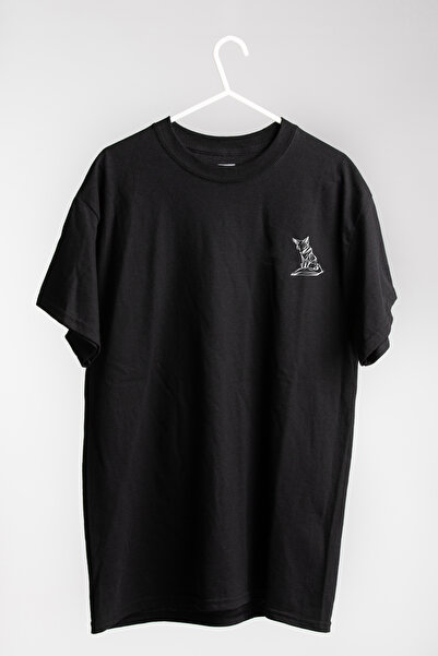 THE SHARK Μινιμαλιστικό Fox Προσαρμοσμένο σχέδιο Μαύρο-Λευκό μπλουζάκι με λαι...