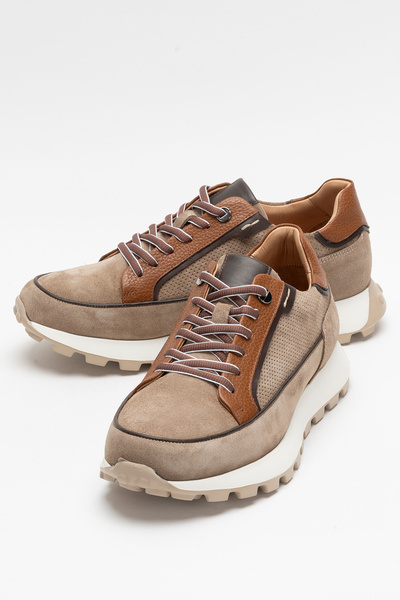 Dericlub Deri̇club Men's Thick Sole Lace-Up Casual Shoes Real Suede Leather Cr 2683 Mink