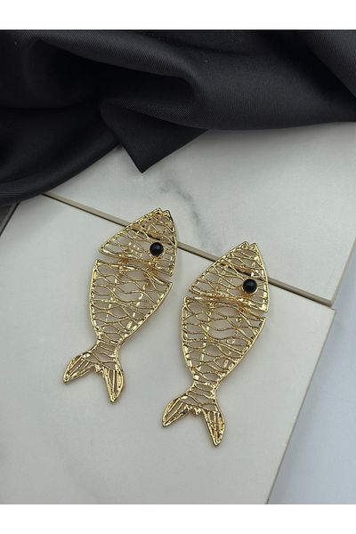Duéra Gold Detailed Fish Figured Brand Model Summer Design Dangle Women's Earrings