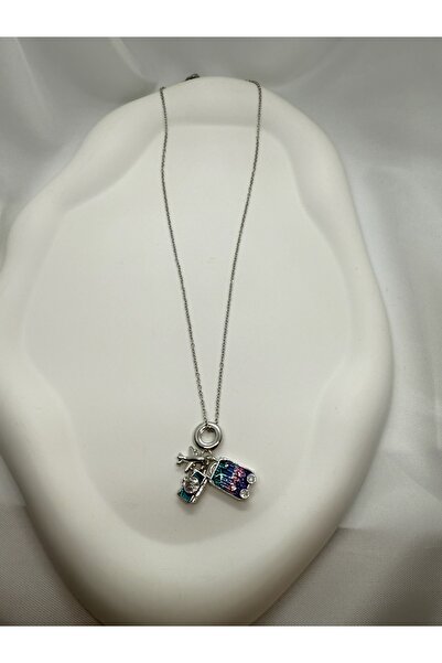 Mila Lumiere Airplane Suitcase Figured Charm Travel Necklace Steel Silver Sil...