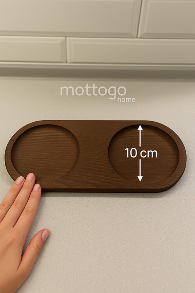 Mottogo Large Size 2 Compartment Wooden Oil Pot Base, Oil Pot Stand, Sauce Bowl Stand 27.5 X 12.5 cm