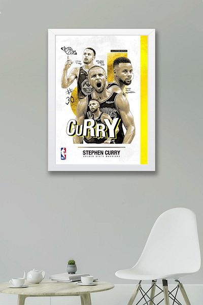 Saturn Stephen Curry Framed Painting - Basketball Nba Poster Painting