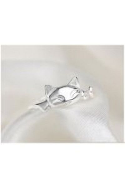Kelan Adjustable Silver Ring Cat Smile
