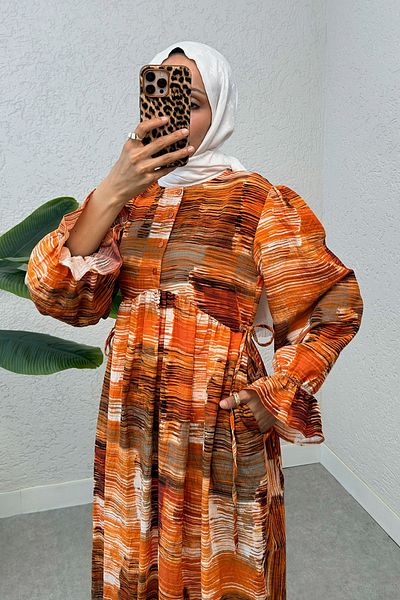 DPARİS Long Dress with Side Lace Detail and Elastic Sleeves