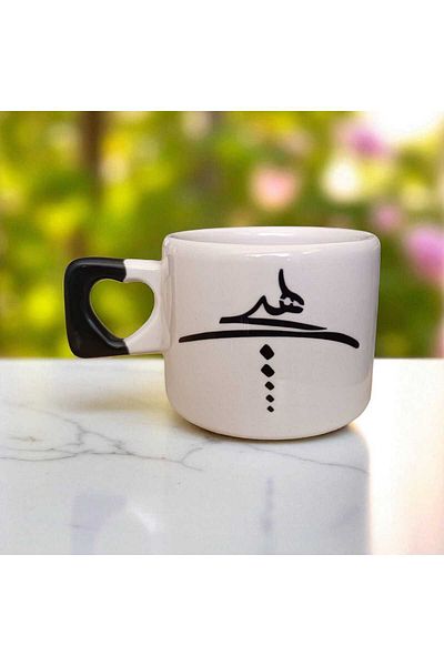 Simge Seramik Ever Symbol Printed Black Heart Handmade Natural Ceramic Mug with Handle Mug Tea Cappuccino Cup