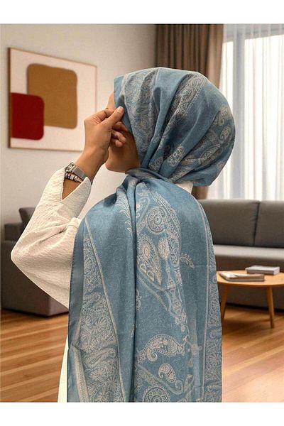 Baştacı 2025 Summer Season Denim Blue Carpet Pattern Shal