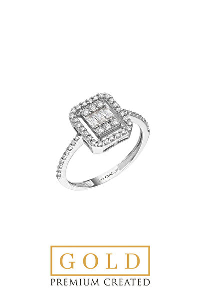 So CHIC... Beyaz Altın Sertifikalı Premium Created Taşlı Baget Yüzük