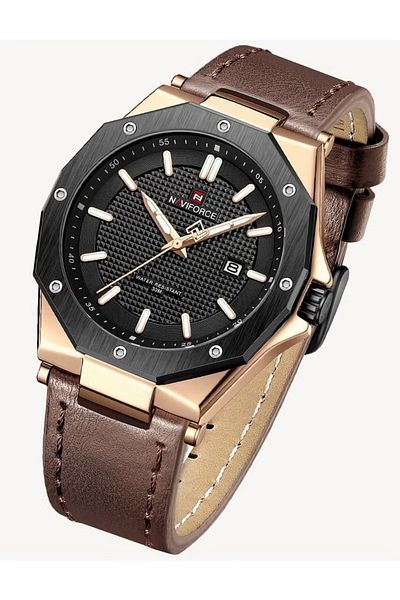 Naviforce Men's Classic Analog Watch – Leather Strap, Date Display, Water Resistant, Elegant Business