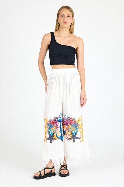 Mulberry Women's White Bamboo Trouser Skirt |   Beach & Pool & Daily Use