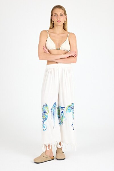 Mulberry Women's White Bamboo Trouser Skirt |   Beach & Pool & Daily Use