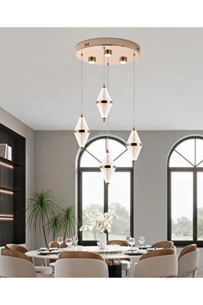 Apliqa Harold 4'Lü 24 Watt Yuvarlak Gold Ledli Modern Salon Avize