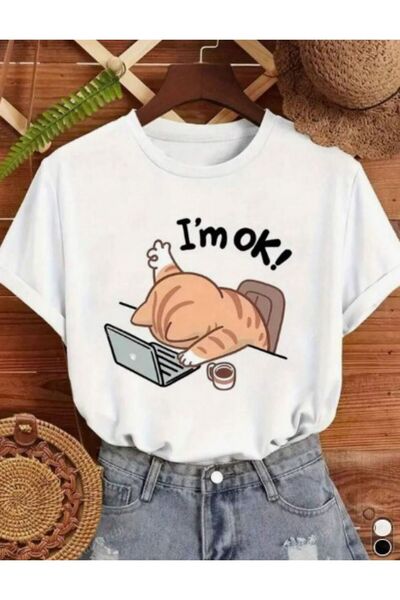 BETİLİNA White I'M Ok Printed Oversize T-Shirt
