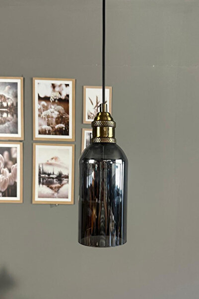 Bamyum Windy Cam Füme Tekli Avize Lale Başlık Retro Sarkıt Lamba Salon Aydınlatma