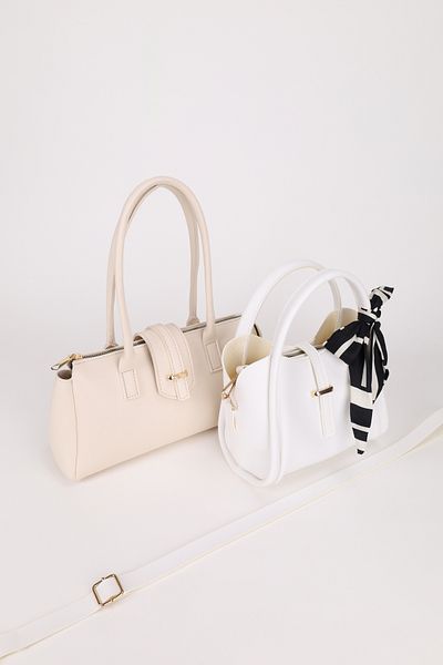 NOTHING Women's Cream White Gold Accessory Detailed Scarf Gift 2-Piece Hand Shoulder and Crossbody Bag Set Rayaroma
