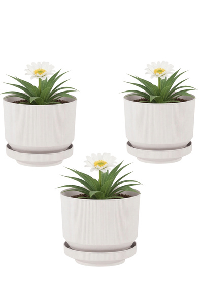 Bliss 3 Adet 1,7 Litre Dekoratif Lüks Saksı İç Dış Mekan Tabaklı Plastik Çiçe...