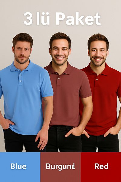 DAKSEL Ανδρικό κοντομάνικο μπλουζάκι 3 τεμαχίων Basic Loose Polo Collar