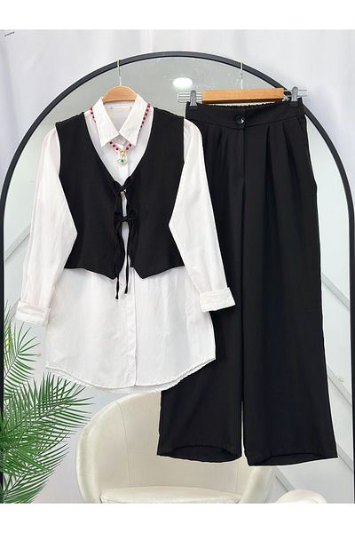 YEDİLALE Linna Vest Shirt Wide-Let Blouse Trousers Triple Set