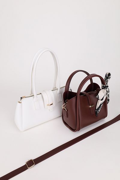 NOTHING Women's White Claret Red Gold Accessory Detailed Scarf Gift Set of 2 Hand Shoulder and Crossbody Bags Rayaroma