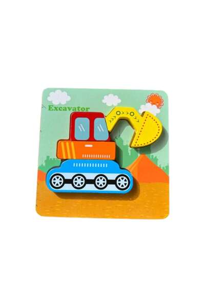 DEZİ Puzzle din lemn, 3 autovehicule Happy, joc educativ, 15 piese