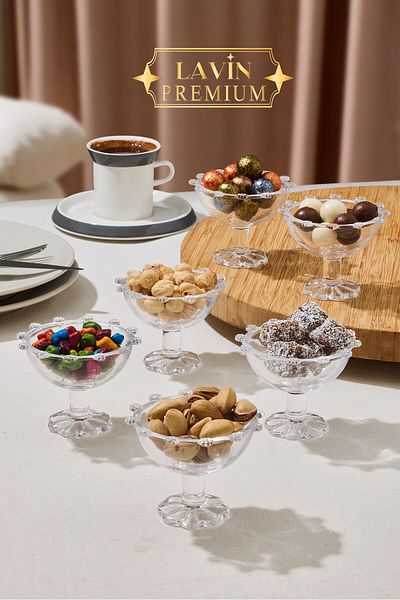 YzHome 6-Piece Glass Footed Daisy Model Coffee Side Turkish Delight Bowl Breakfast Bowl Presentation Bowl 50ml