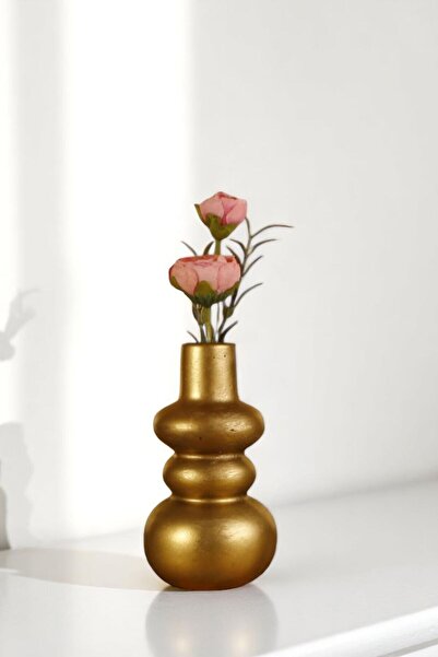 Evene Vazo Küçük Vazo Masa Üstü Vazo Ev Dekorasyon Vazo Altın Eskitme Renk Model 55