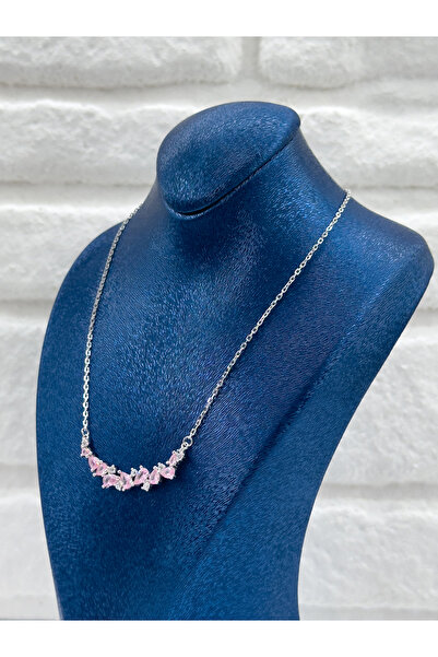Livora Jewelry Damla Taşlı Pembe Kuvars Kadın Gümüş Kolye - Taşlı Kolye