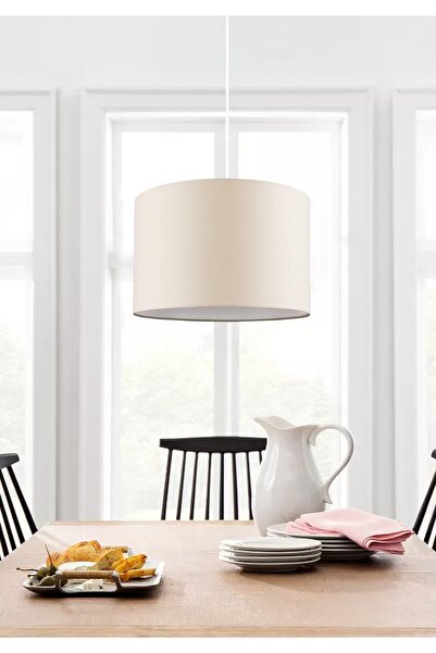MODA35 Tekli Sarkıt Çap 30 cm Kumaş Avize Krem Yuvarlak AV66