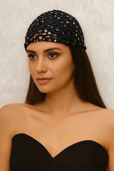 HAPPY HANDMADE Sequin Evening Dress Crochet Hat /Cleopatra Beret/Mesh Beret//Cleopatra Hat/Mesh Hat/New Trend