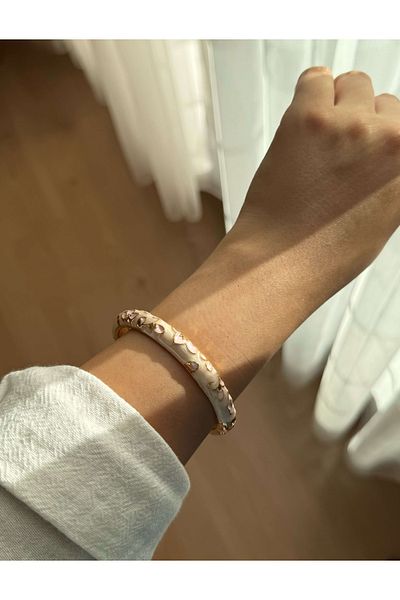 Vola Collection Pink Flower Enamel Women's Vintage Handcuff Bracelet