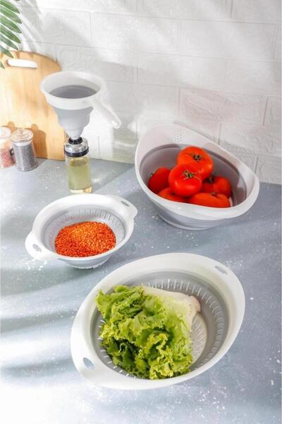 EA HOME Set of 4 Accordion Folding Strainers White-Grey