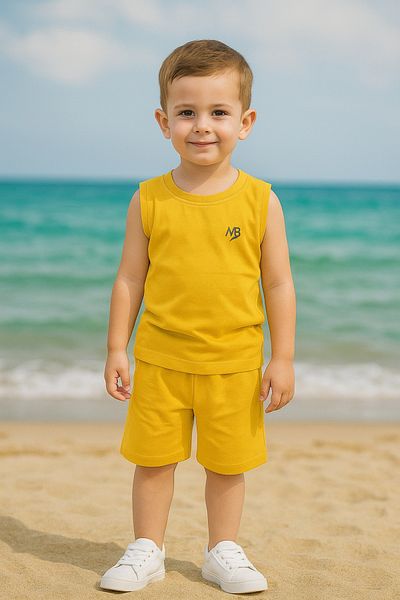 mb kids Sleeveless Mb Printed Girls Boys Summer Shorts Set