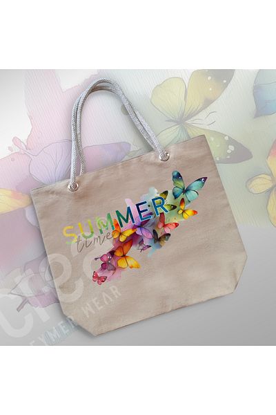 Crea Eymer Wear Τσάντα παραλίας με σχέδιο πεταλούδας βαμβακερή