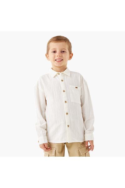 ELIGO Textured Long Sleeves Shirt with Pocket and Button Closure