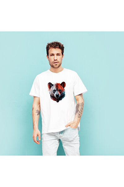 THE SHARK Teddy Bear Special Design Printed 100% Cotton Crew Neck Black-White T-Shirt