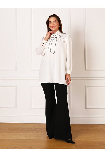 ALİA Plus Size Embroidery Detailed Halter Neck Aerobin Tunic - White - Alia