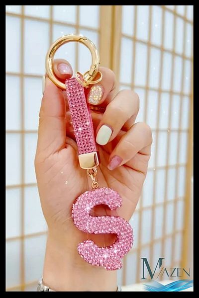 MAZEN Pink Vip Letter S Keychain |   Stone Charm |   Bag Compatible Sparkling Accessory