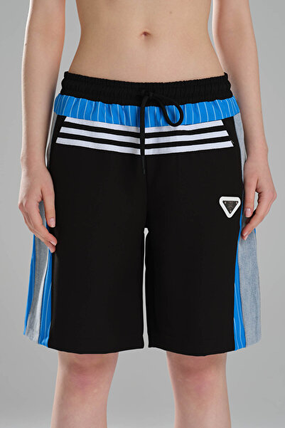 tw3 Γυναικείο σορτς βερμούδα με λεπτομέρεια σε ρίγες και σχέδιο με τζιν