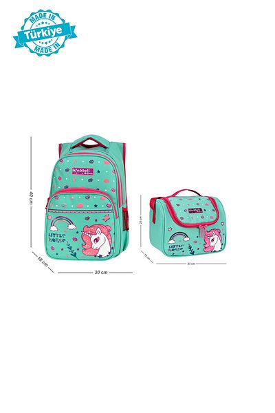 Niss Store Licensed Mint Green Little Horse Primary School Backpack and Lunchbox