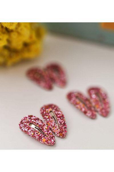 COLORFULLCLİPS Glitter Leather Covering 3.5 cm Snap Buckle Pair |   Sparkly Hair Accessory for Baby & Child