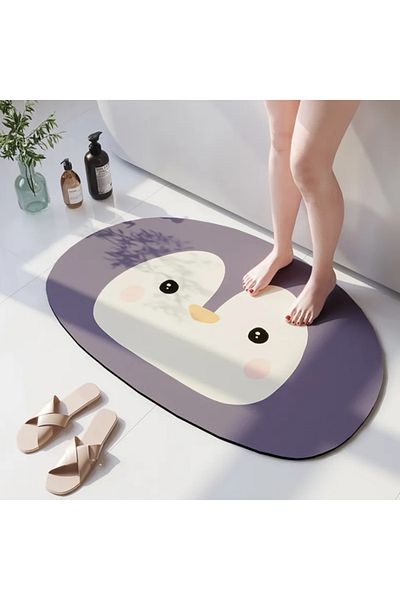 OEM Covoraș absorbant antiderapant pentru baie/bucătărie, gri, model pinguin