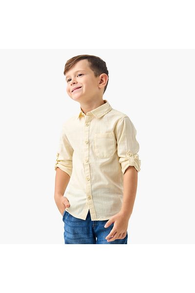 Juniors Solid Shirt with Collar and Long Sleeves